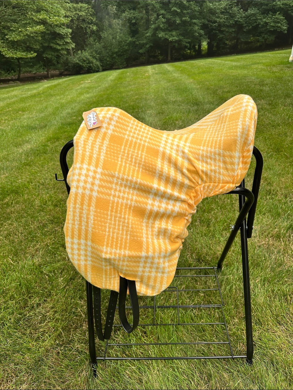 Yellow & White Plaid fleece saddle cover
